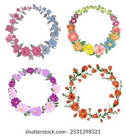 4 runde wunderschöne Vektor Blumen Kränze 
