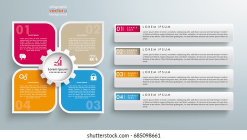 4 round rectangels with gear and 4 tabs on the gray background. Eps 10 vector file.