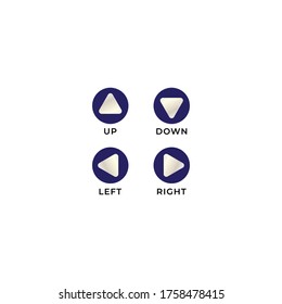 4 Rounded arrows button icon set. Up down left right game control navigation. Ellipse and rounded triangle shape design element