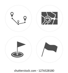 4 Route, Pin, Map, Flag modern icons on round shapes, vector illustration, eps10, trendy icon set.