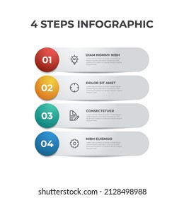 4 row list of steps, layout diagram with number of sequence and icons, infographic element template
