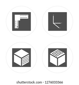 4 Ruler, Cube, Coordinates, Cube modern icons on round shapes, vector illustration, eps10, trendy icon set.