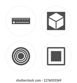 4 Ruler, Spiral, Cube, Square modern icons on round shapes, vector illustration, eps10, trendy icon set.