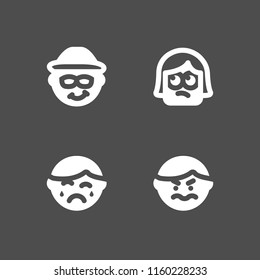 4 sad icons in vector set. emoticon, drunk, crying and confused illustration for web and graphic design