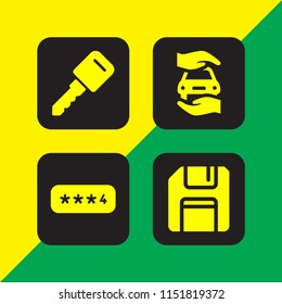 4 safe icons in vector set. key, protection, password and save illustration for web and graphic design