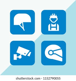 4 safe icons in vector set. helmet and cctv illustration for web and graphic design