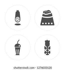 4 Salami, Milkshake, Wheat, Pineapple modern icons on round shapes, vector illustration, eps10, trendy icon set.
