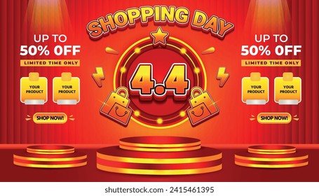 4 4 SALE SHOPPING DAY SUPER SALE EVENT 50 PERCENT OFF BACKGROUND SOCIAL MEDIA