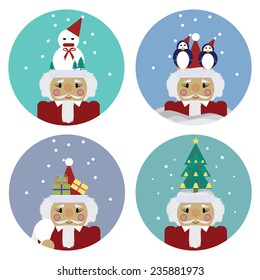 4 of santa claus faces in difference background