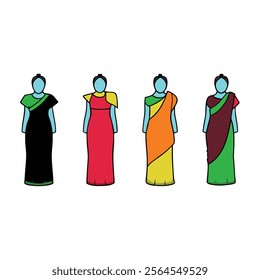 4 saree dress different style dress vector art illustration on white background