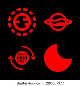 4 satellite icons with crescent moon phase symbol of weather and orbit in this set