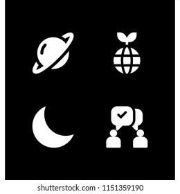 4 satellite icons in vector set. planet, saturn, moon and communication illustration for web and graphic design