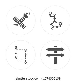4 Satellite, Route, Directions modern icons on round shapes, vector illustration, eps10, trendy icon set.