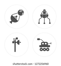 4 Satellite, Voyager, Lander, Mars rover modern icons on round shapes, vector illustration, eps10, trendy icon set.