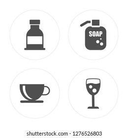 4 Sauce, Cup, Liquid soap, Glass modern icons on round shapes, vector illustration, eps10, trendy icon set.