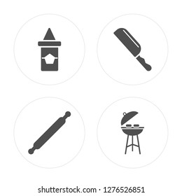 4 Sauces, Rolling pin, Knife, Barbecue modern icons on round shapes, vector illustration, eps10, trendy icon set.