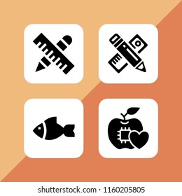 4 scale icons in vector set. fish, diet and ruler illustration for web and graphic design