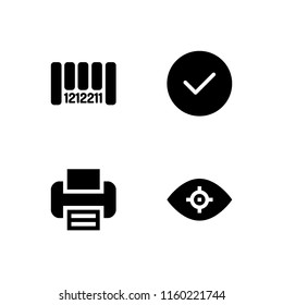 4 scanning icons in vector set. verified, printer, bar code and vision illustration for web and graphic design