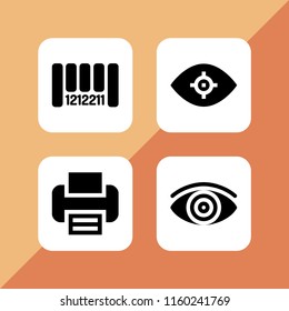 4 scanning icons in vector set. printer, bar code and vision illustration for web and graphic design