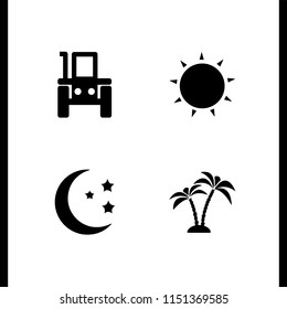 4 scene icons in vector set. sun, tractor, night and desert illustration for web and graphic design