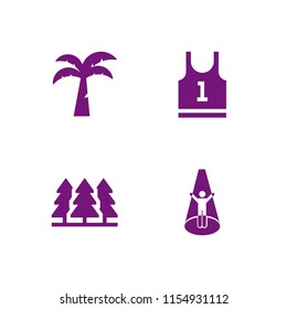 4 scenic icons in vector set. island, forest, jersey and ufo illustration for web and graphic design