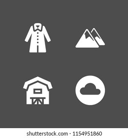 4 scenic icons in vector set. winter, cloud, mountain and farm illustration for web and graphic design