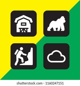 4 scenic icons in vector set. mountain, africa, farm and cloud outline illustration for web and graphic design