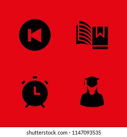 4 school icon set with graduate girl, open book and back vector illustration for graphic design and web