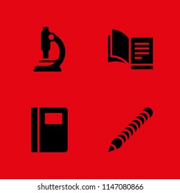 4 school icon set with pencil, microscope and open book vector illustration for graphic design and web