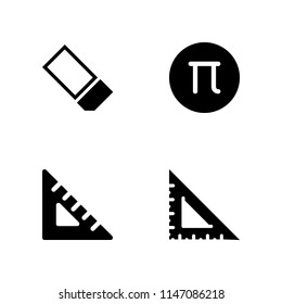 4 school icon set with set square, pi and eraser vector illustration for graphic design and web