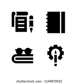 4 school icons in vector set. notepad, pencil, notebook and open book illustration for web and graphic design