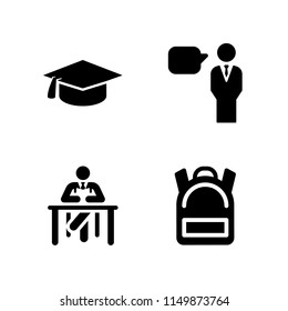 4 school icons in vector set. backpack, speech, teacher and student illustration for web and graphic design