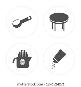 4 Scoop, Squeezer, Table, Salt shaker modern icons on round shapes, vector illustration, eps10, trendy icon set.