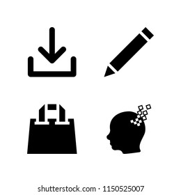 4 screen icons in vector set. edit, data, download and commerce and shopping illustration for web and graphic design