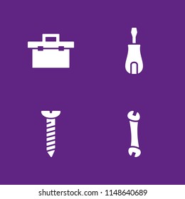4 screw icon set with tool box, spanner and screwdriver vector illustration for graphic design and web
