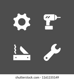 4 screwdriver icons in vector set. work tools, swiss army knife, wrench and drill illustration for web and graphic design
