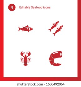4 seafood filled icons set isolated on . Icons set with tuna, sardine, lobster, shrimp icons.