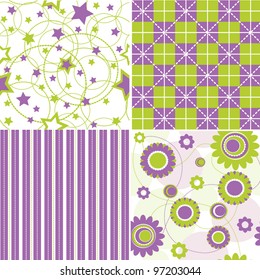 4 seamless background textures in violet and green colors