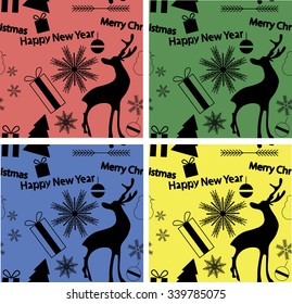 4 Seamless Christmas pattern on different backgrounds, Christmas and New Year winter decoration. Vector illustration.