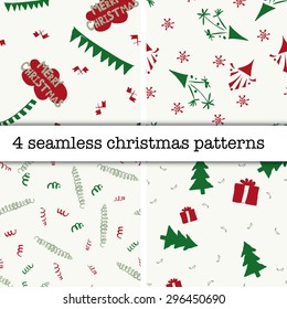 4 seamless christmas patterns, green-red colors