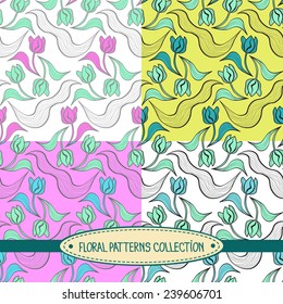 4 seamless floral pattern with tulips. ?ackgrounds set in vector 