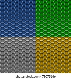 4 seamless honeycomb patterns. Hexagon metal background