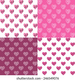 4 Seamless love pattern with polygonal hearts
