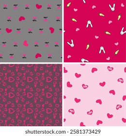 4 seamless pattern heart love for valentine print