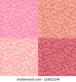 4 seamless pattern of kid's faces