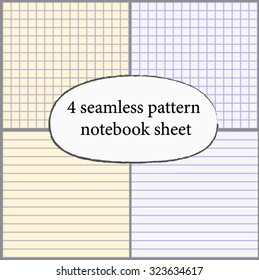 4 seamless pattern notebook sheet, exercise-book