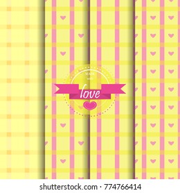 4 seamless patterns with hearts and stripe. Great for Baby, Valentine's Day, Mother's Day, wedding, scrapbook, surface textures.