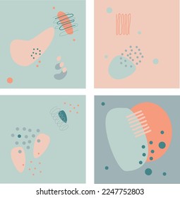 4 seamless patterns, peach color, stone color, aqua. spots, points and lines.