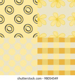 4 seamless patterns with retro flowers and shapes