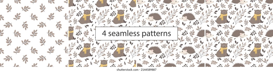 4 Seamless patterns. Vector file with similar patterns. Pattern set